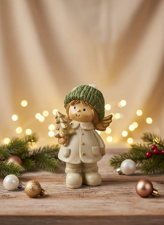 Polyresin Girl with Pine Tree | 12cm