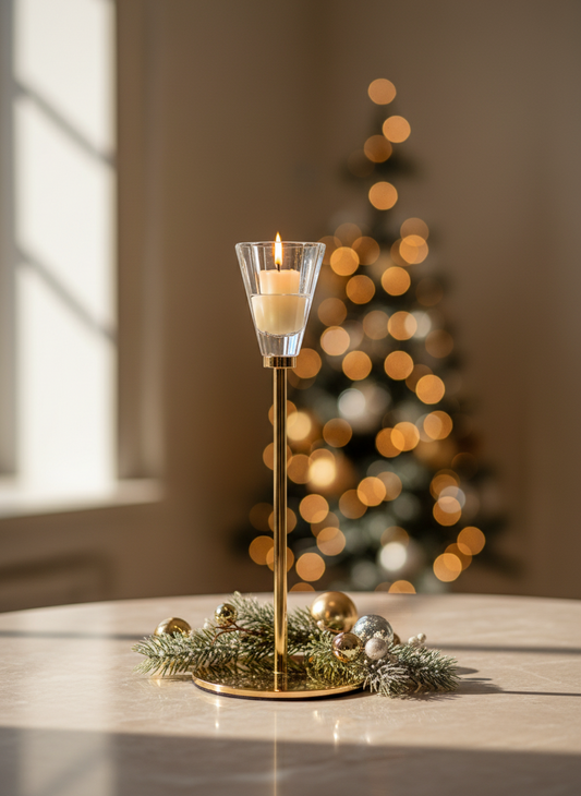 Decorative Metal and Glass Cone Candlestick | 21cm