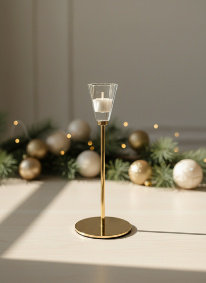 Decorative Metal and Glass Cone Candlestick | 24cm