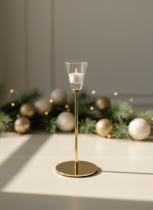 Decorative Metal and Glass Cone Candlestick | 24cm