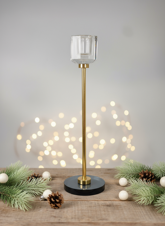 Decorative Square Metal and Glass Candlestick | 22cm