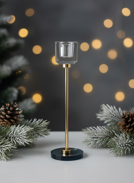 Decorative Square Metal and Glass Candlestick | 16cm