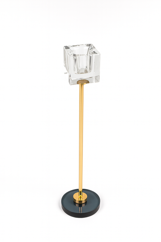 Decorative Square Metal and Glass Candlestick | 16cm