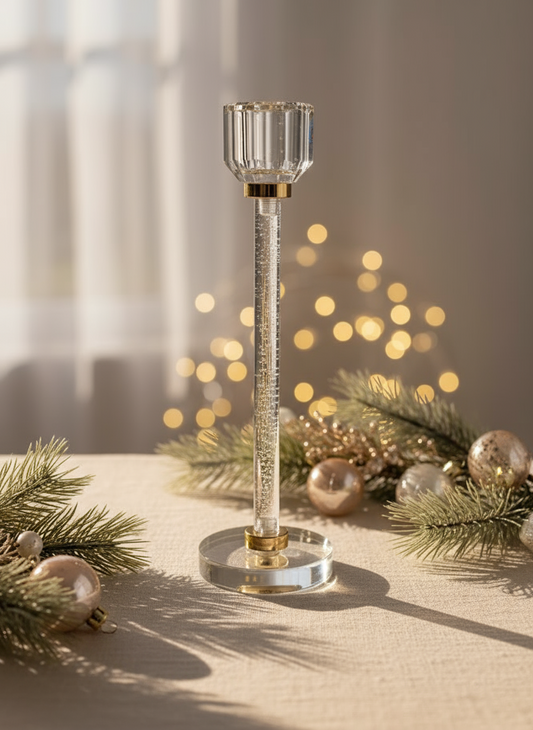 Decorative Candlestick with Transparent Base | 21cm