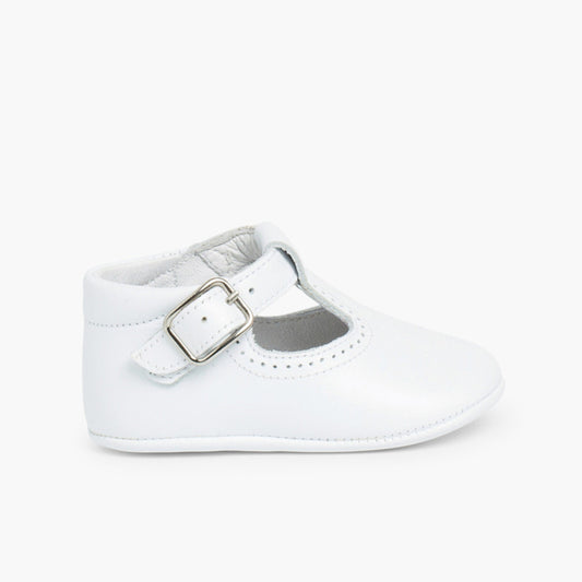 Sapatos Pepito de Bebé em Pele com Fivela - Branco | imagem 1