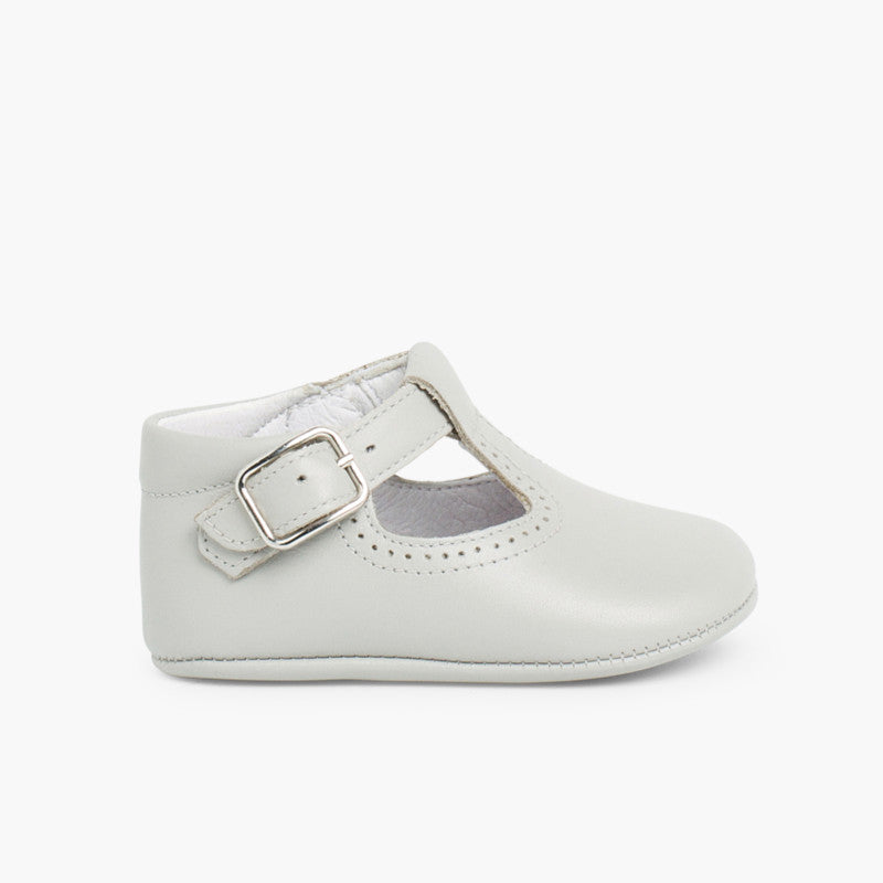 Sapatos Pepito de Bebé em Pele com Fivela - Cinzento | imagem 1