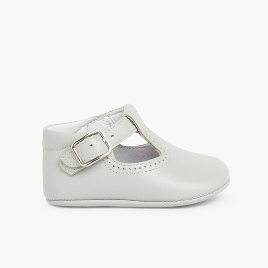 Sapatos Pepito de Bebé em Pele com Fivela - Cinzento | imagem 1