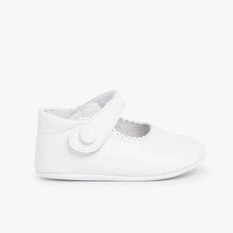 Sapatos de Bebé em Pele com Tira Aderente - Branco | imagem 1