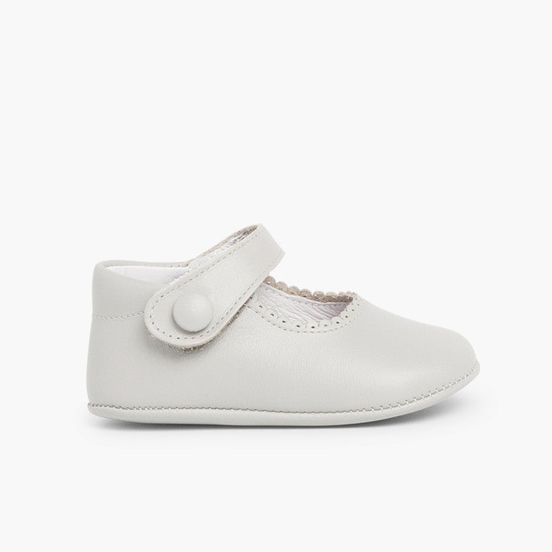 Sapatos de Bebé em Pele com Tira Aderente - Cinzento | imagem 1