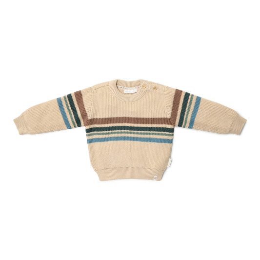 Camisola tricotada Areia ás riscas