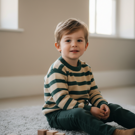 Camisola tricotada Verde ás riscas