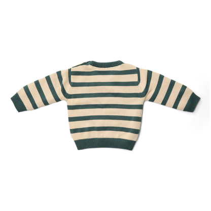Camisola tricotada Verde ás riscas | 2-3A