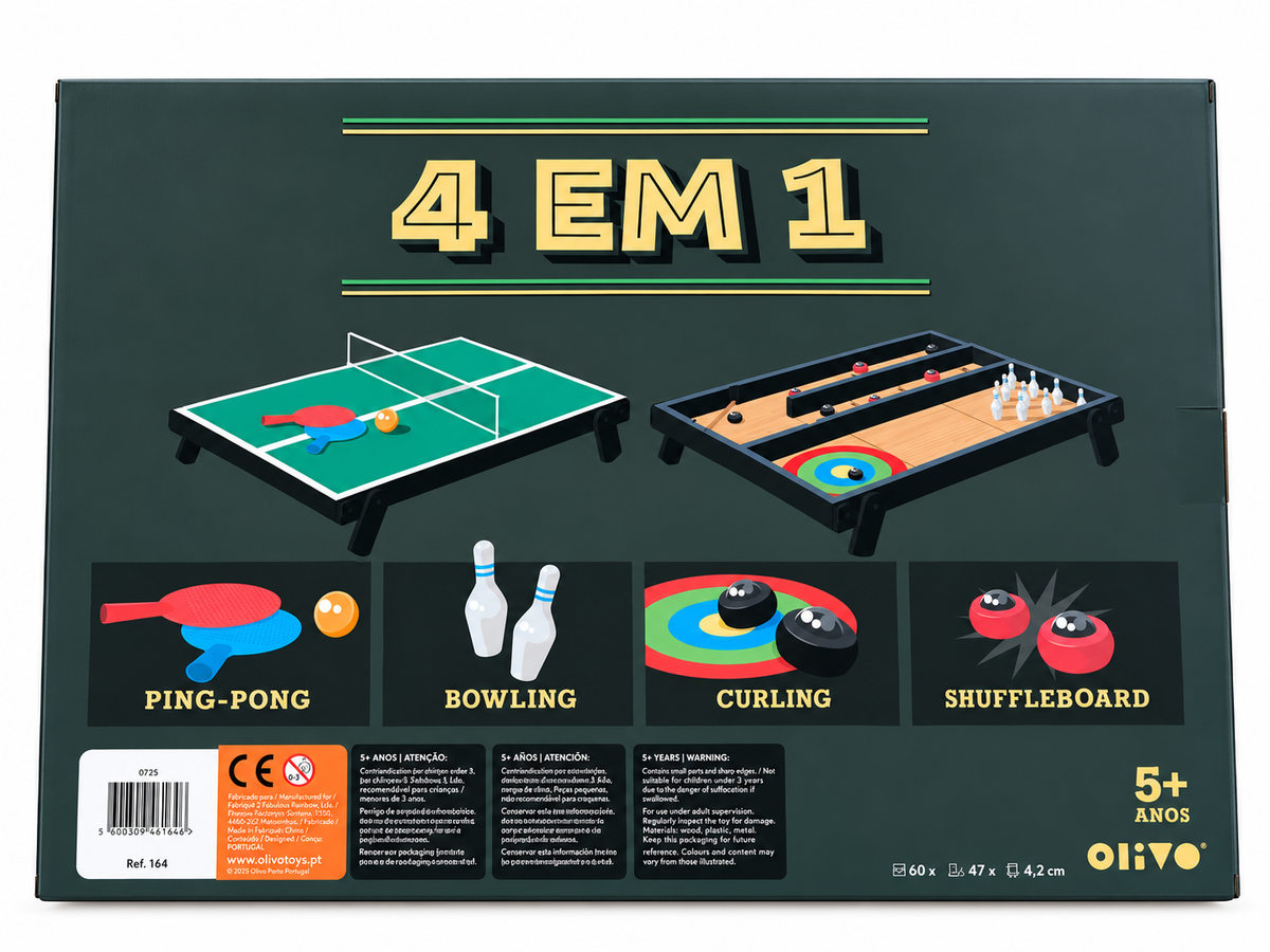 Jogo 4 em 1 Ping Pong, Bowling, Curling e Shuffleboard - Olivo Toys