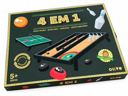 Jogo 4 em 1 Ping Pong, Bowling, Curling e Shuffleboard - Olivo Toys