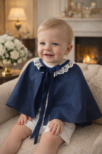 Cape de baptême en dentelle - Bleu cobalt