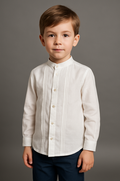 Chemise HG à col prêtre et plis