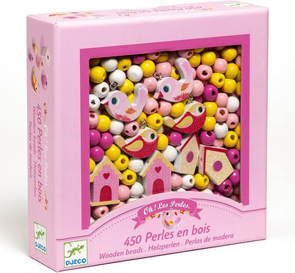 Caixa de Contas de Madeira - Pássaros Rosa