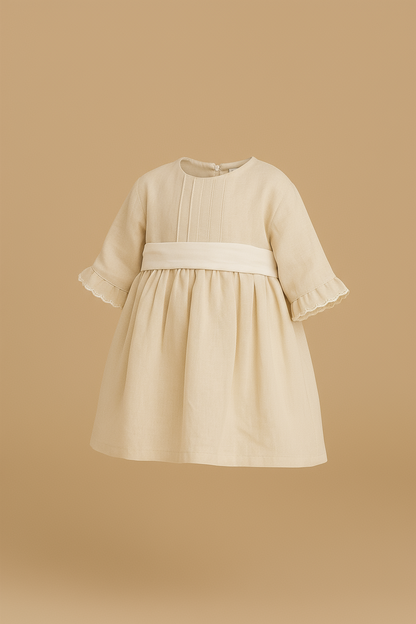 Beige Linen Dress with 3/4 Sleeves