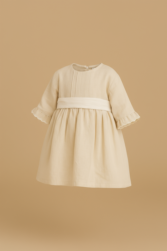 Beige Linen Dress with 3/4 Sleeves