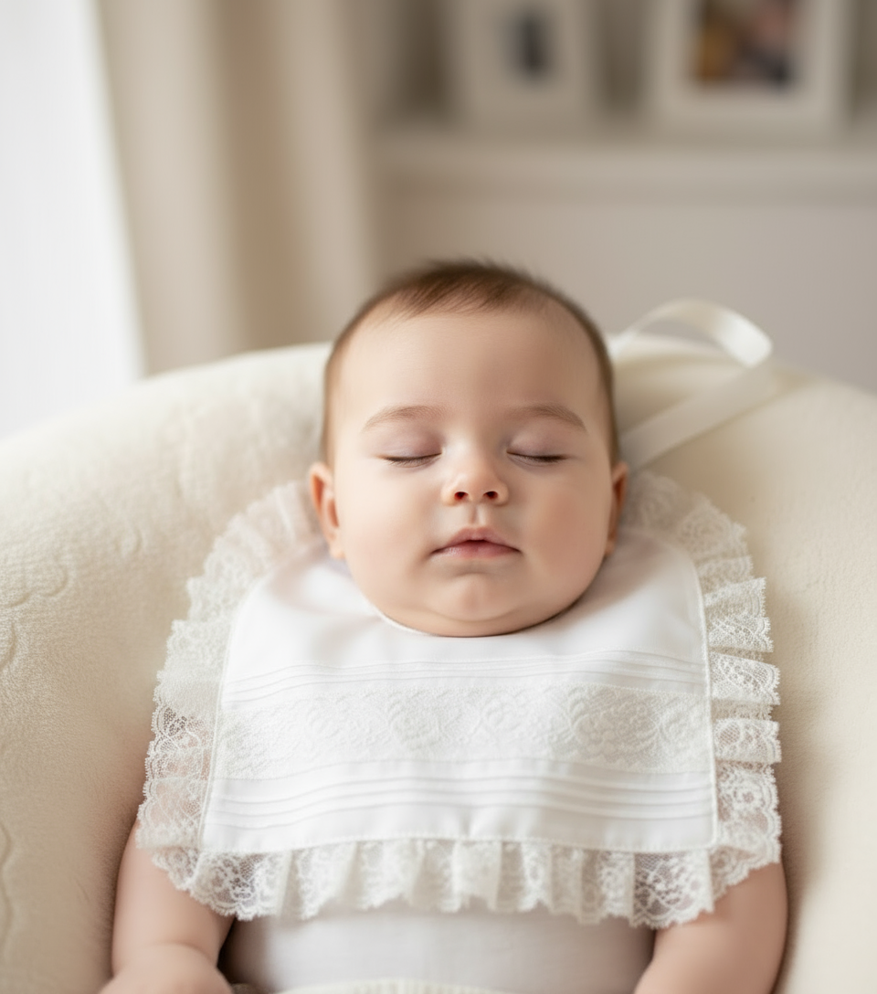 Babete de Batismo Quadrado com Renda - Elegante e Delicado