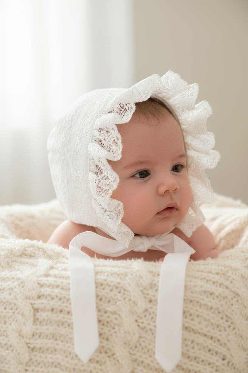 Bonnet de baptême HG avec dentelle