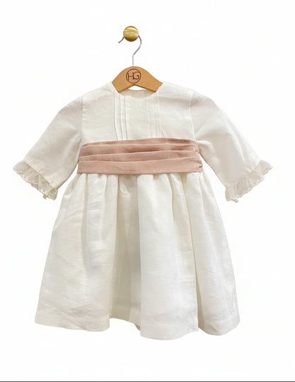 Vestido em Linho Bege Manga 3/4