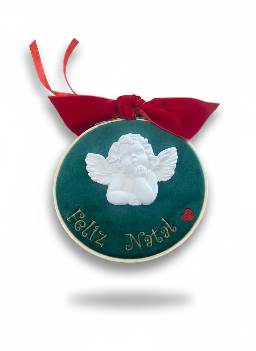 Bastidor d10 c/Gesso Anjo  "Feliz Natal"