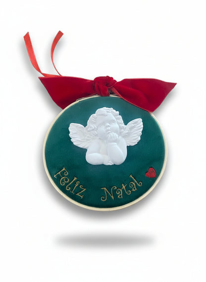 Bastidor d10 c/Gesso Anjo  "Feliz Natal"
