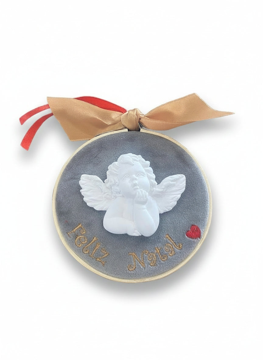 Bastidor d10 c/Gesso Anjo  "Feliz Natal"