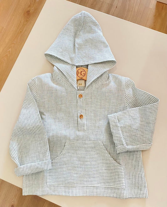 HG-striped hooded linen shirt