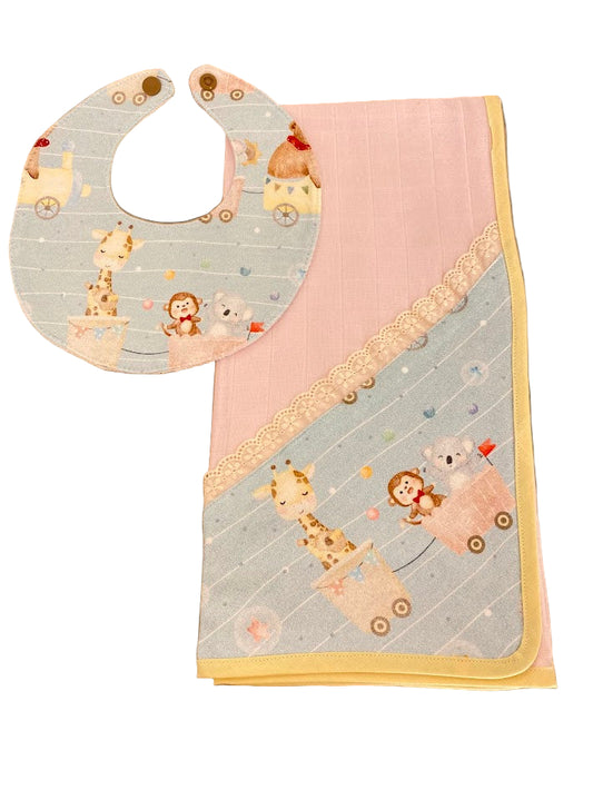 Conjunto Fralda Rosa+ Babete