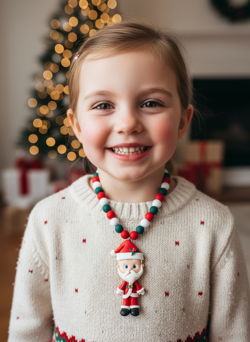 Christmas necklace made of polymer clay.