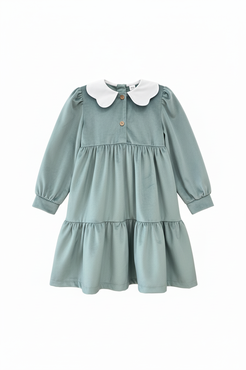 Green velvet dress with flower collar