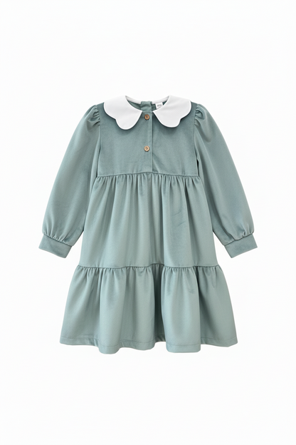 Green velvet dress with flower collar