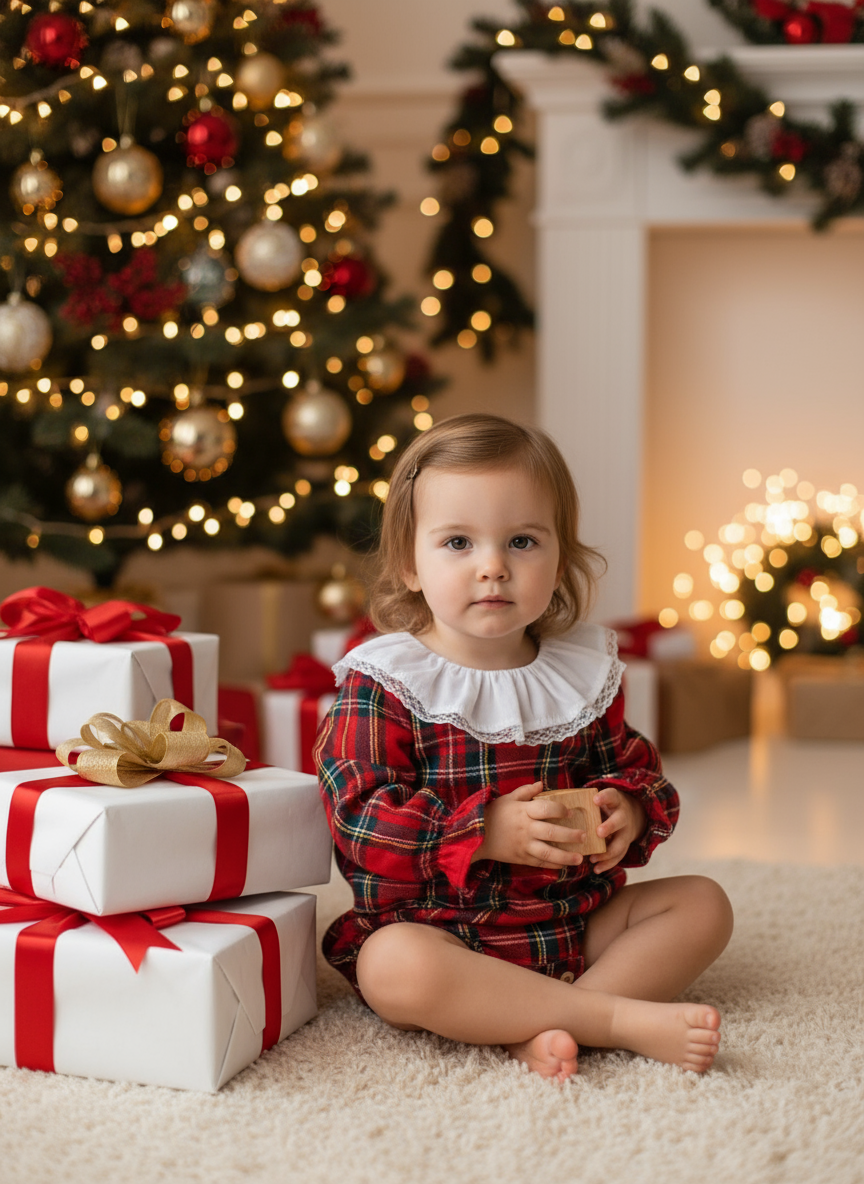 Cute Tartan Dress with White Collar and Lace
