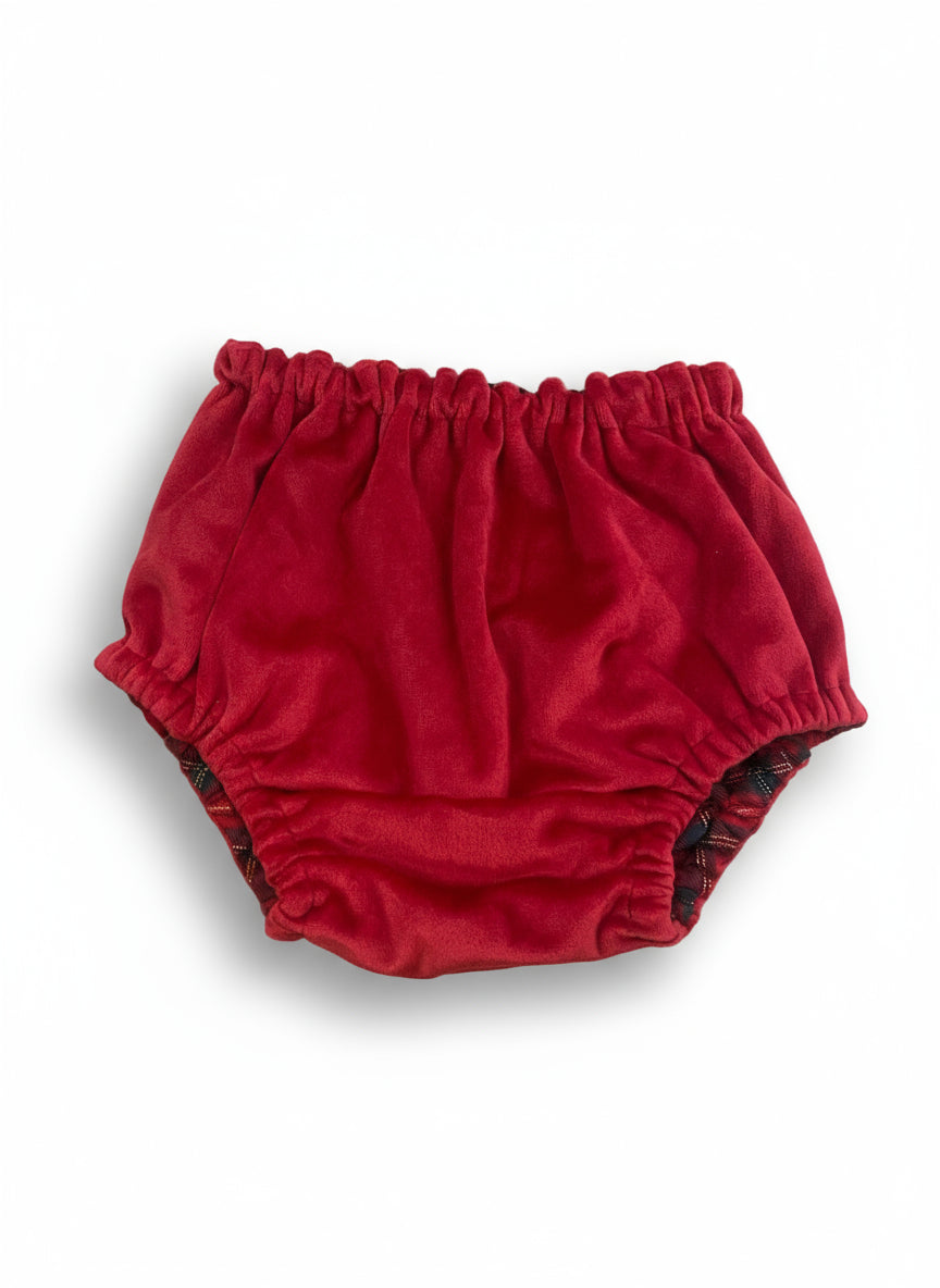 Tapa-Fraldas Duplo Veludo Vermelho/Xadrez