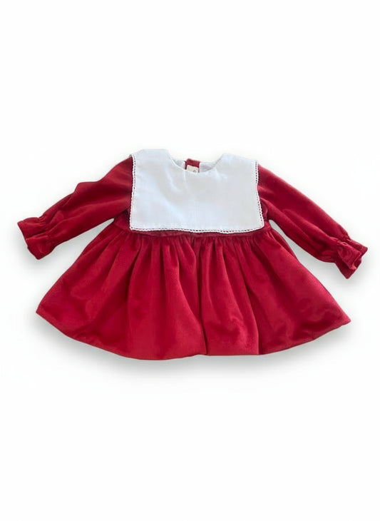 Vestido em veludo Vermelho c/Gola Branca