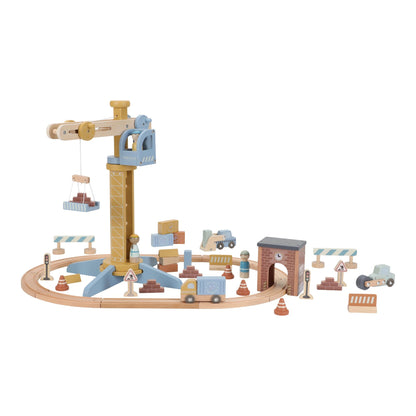 Pista de Comboio com Grua em Madeira - Essentials | Little Dutch