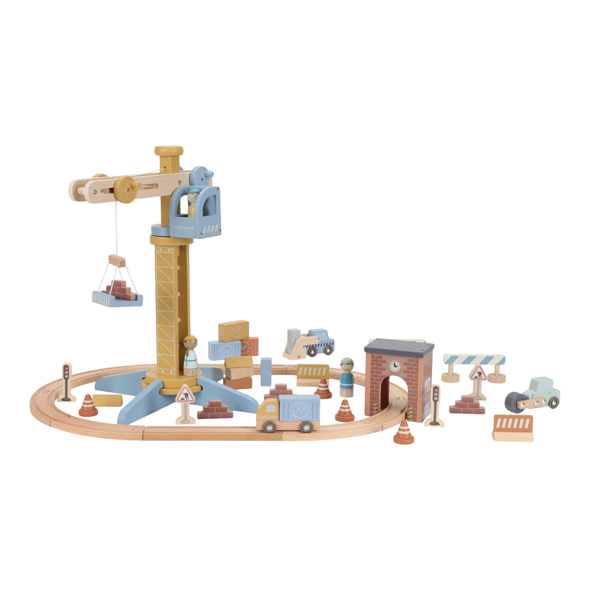 Pista de Comboio com Grua em Madeira - Essentials | Little Dutch