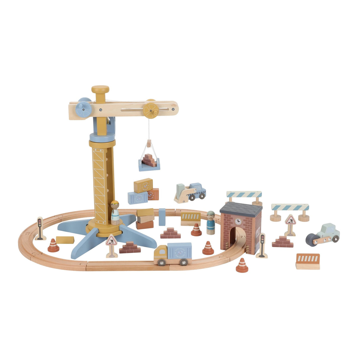 Pista de Comboio com Grua em Madeira - Essentials | Little Dutch