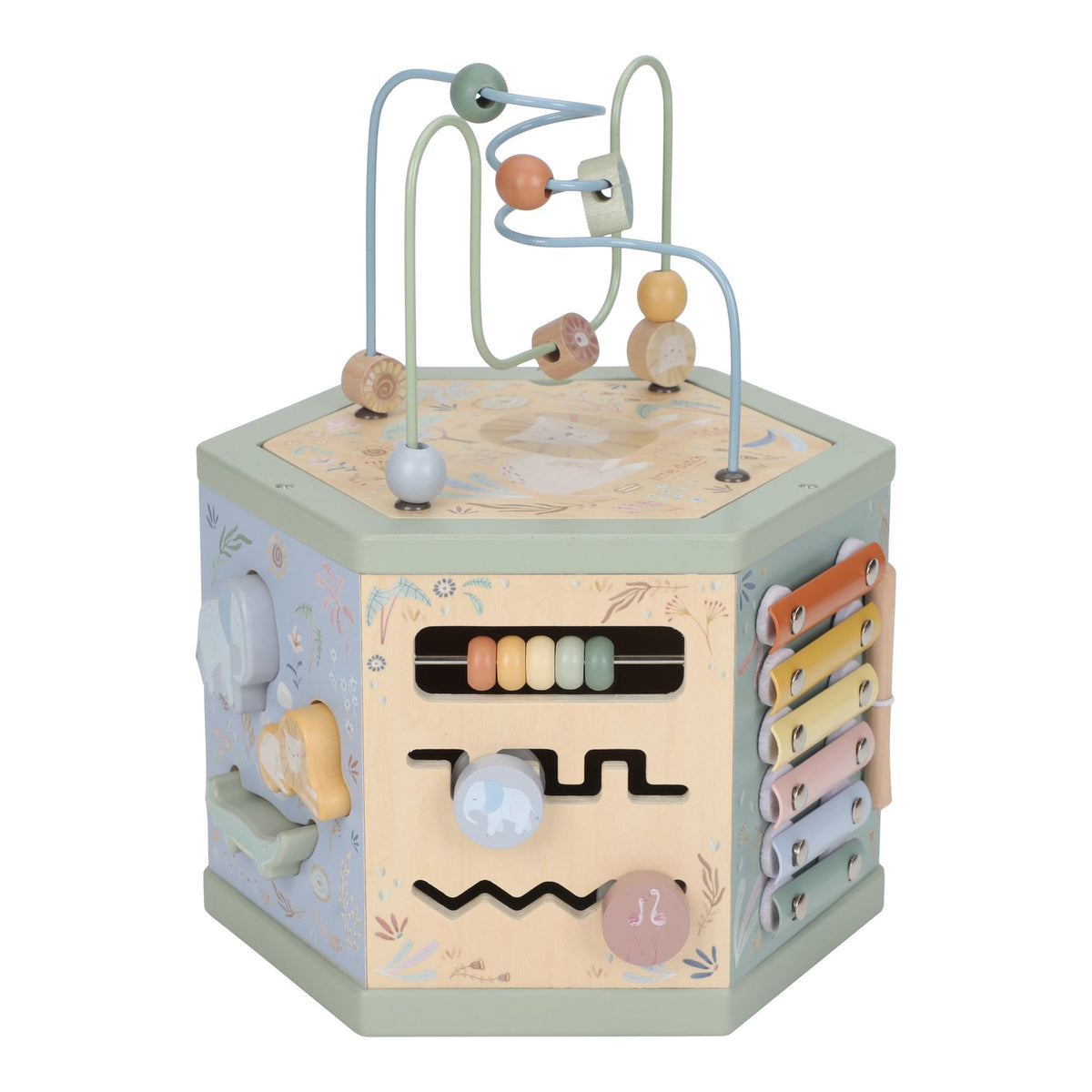 Cubo de Atividades em Madeira Verde - Safari Friends | Little Dutch