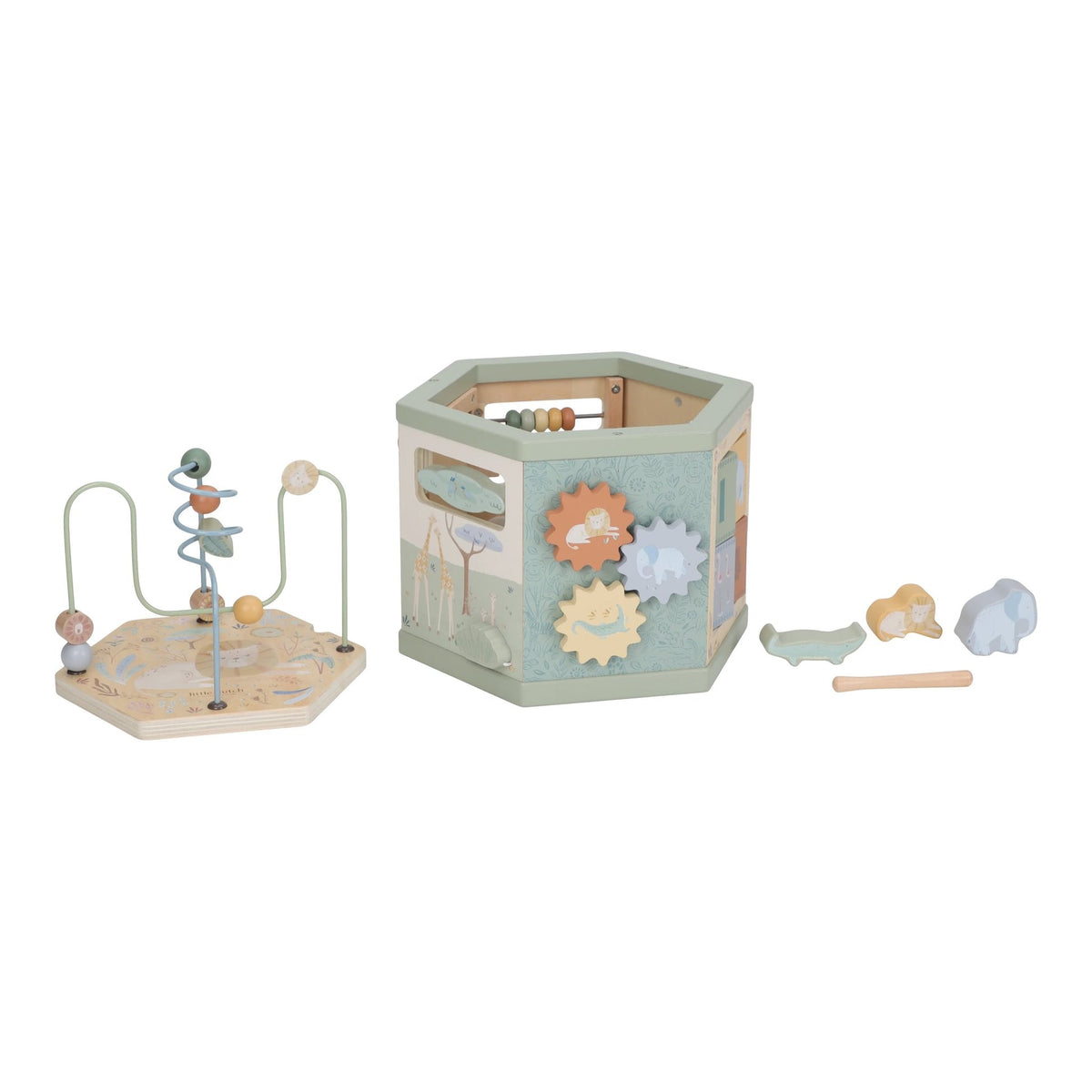 Cubo de Atividades em Madeira Verde - Safari Friends | Little Dutch