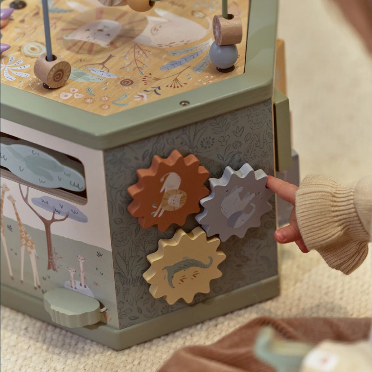 Cubo de Atividades em Madeira Verde - Safari Friends | Little Dutch