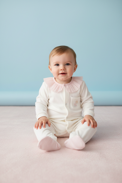Babygrow de Algodão Bebé Nursery Ivory & Pink
