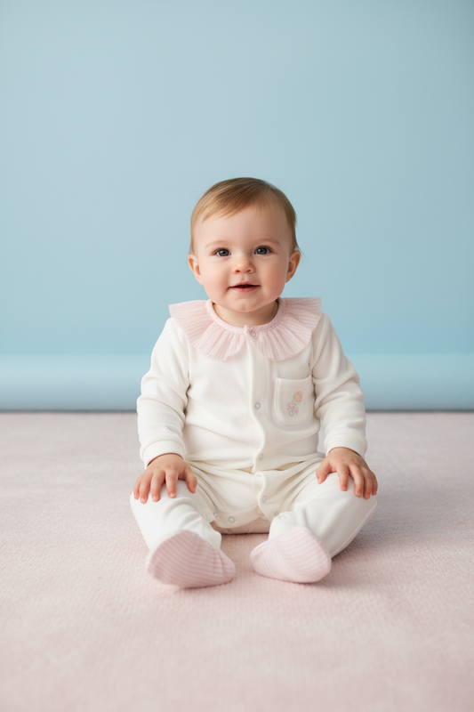 Babygrow de Algodão Bebé Nursery Ivory & Pink