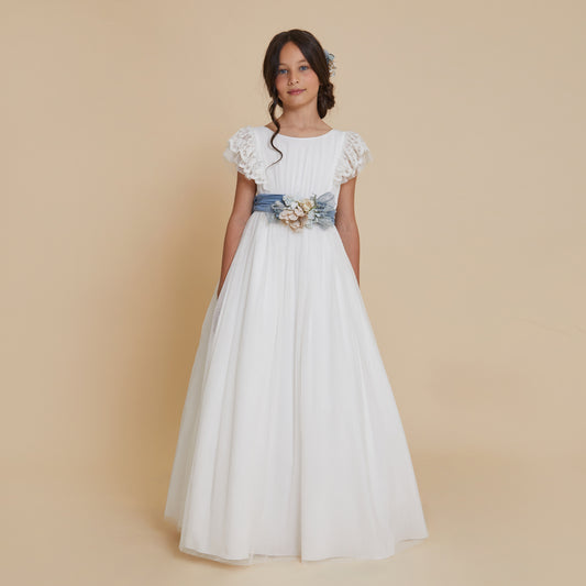 Long ceremonial dress in raw blue