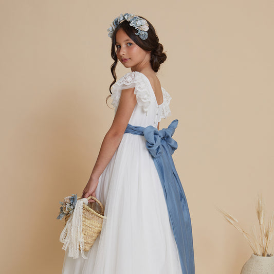 Long ceremonial dress in raw blue