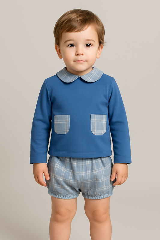 Conjunto Azul com Padrão Xadrez
