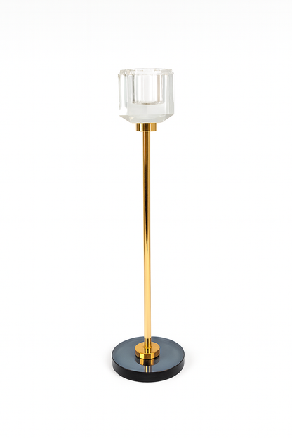 Decorative Square Metal and Glass Candlestick | 22cm
