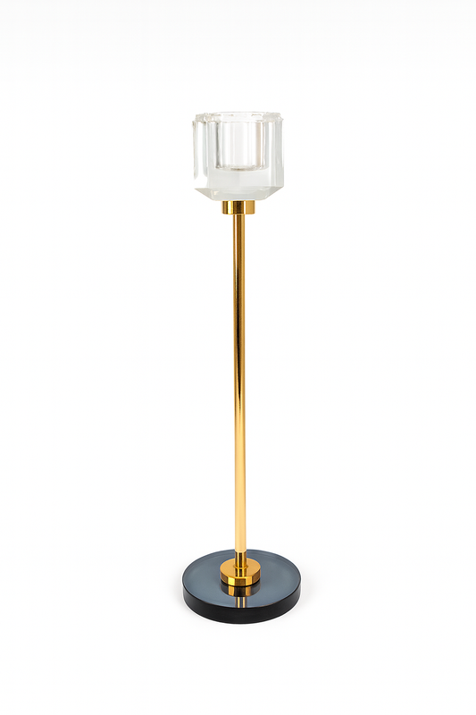 Decorative Square Metal and Glass Candlestick | 22cm